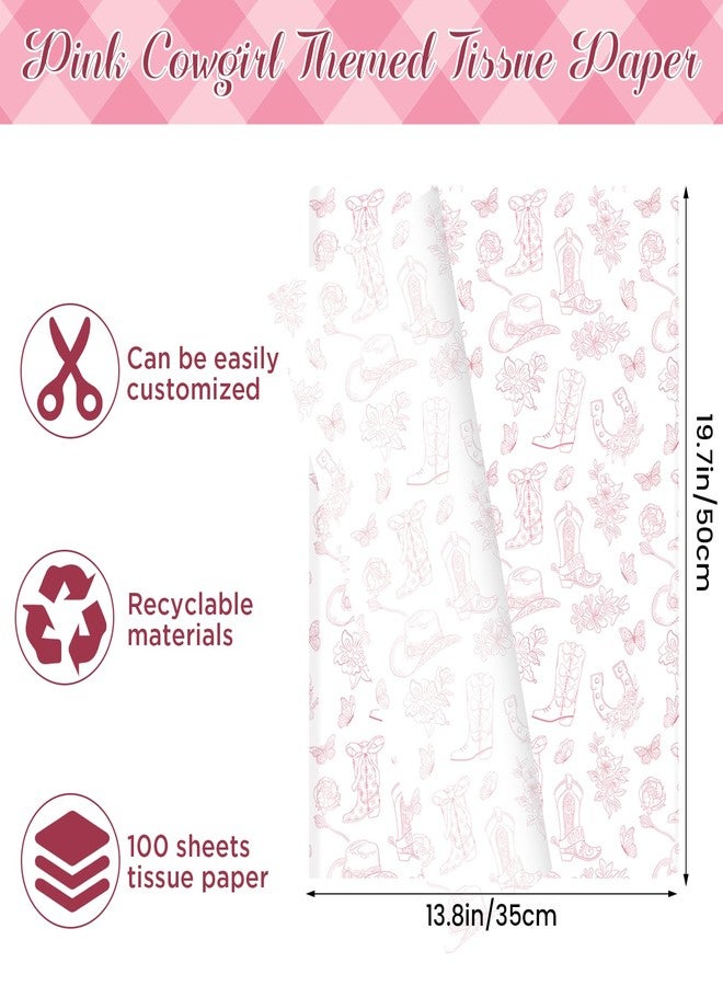 Pineraap 100 Sheet Western Cowgirl Tissue Paper, 20×14 in - Pink Floral Cowgirl Hat Boots Printed Tissue Paper for Girls Birthday, Baby Shower, Gift Boxes Wrapping, DIY Projects, Party Decorations - Image 2